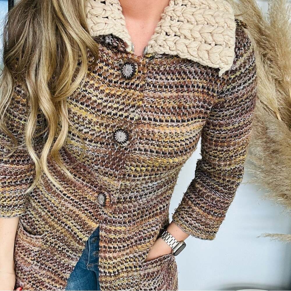 ANTHROPOLOGIE CHARLIE ROBIN Otono Beige Knit Button Duster Cardi Sweater Coat XS - Picture 4 of 13